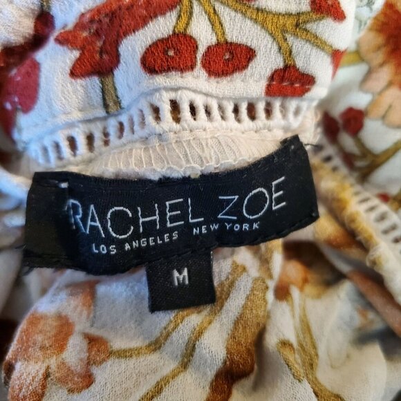 Rachel Zoe Med Floral Peasant Hippie V-Neck Blouse White Orange Ruffel Sleeve - Picture 9 of 10